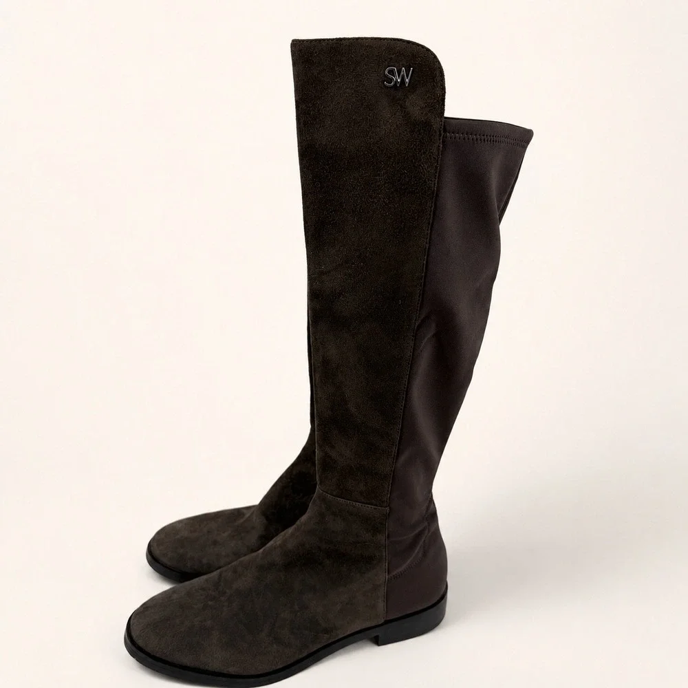 Stuart Weitzman 9 City Knee-High Riding Boot Suede Stretch Quiet Luxury Capsule